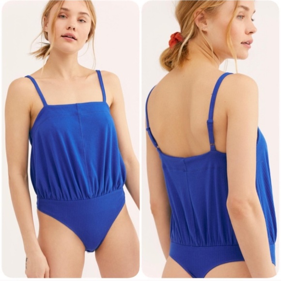 Free People | Blue Marissa Ribbed Body Suit - Picture 3 of 10